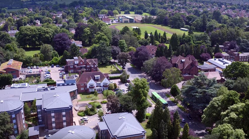 aerial video still of oadby student village