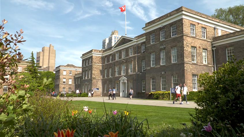 the lawn outside the Fielding Johnson Building on the University of Leicester campus
