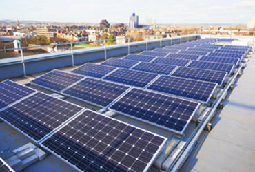 Solar panels on the roof of the George Davies Centre
