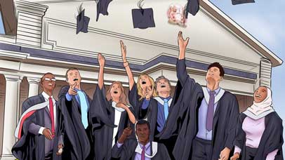 Illustration of people graduating