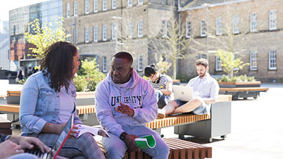 students chatting in centenary square