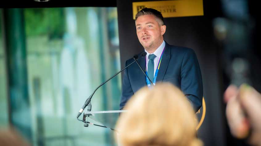 Geoff Green speaking at Centenary launch event