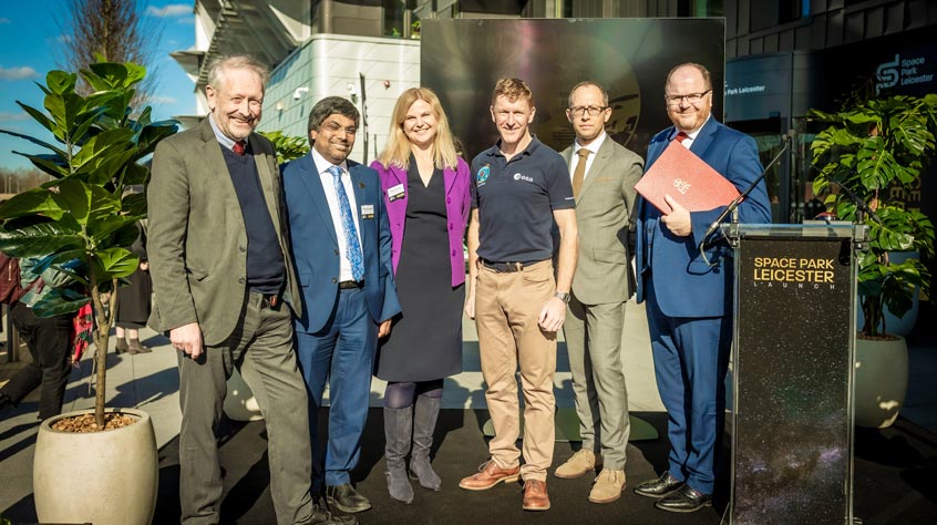 Sir Peter Soulsby, Professor Nishan Canagarajah, Professor Sarah Davies, Major Tim Peake, Professor Richard Ambrosi, George Freeman MP