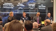 Professor Emma Bunce, Major Tim Peake, Professor Anu Ojha and Dr Rob Parker taking part in a discussion panel at the Space Park Leicester launch.