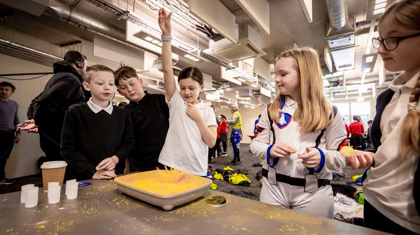 Pupils from local schools taking part in Mars Day practical activities as part of the Space Park Leicester launch.