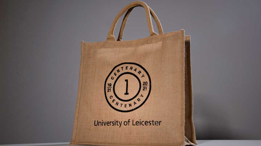 Jute bag with centenary logo on the front