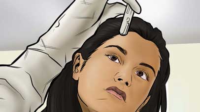 Illustration of person holding up a test tube in a lab
