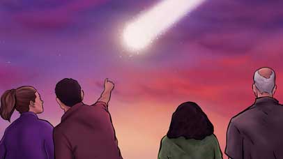 Illustration of people looking at the Barwell Meteorite