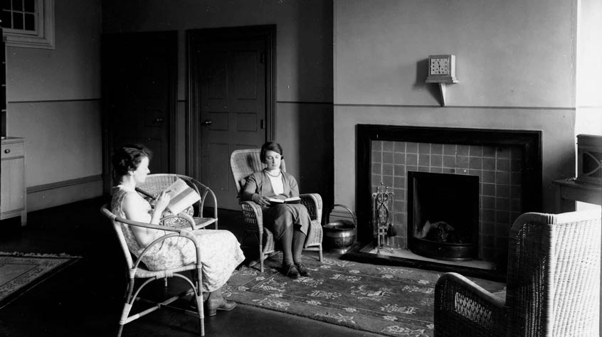 Miss Morley and Miss Hanson in the Common Room of the Women's Hostel, 1932