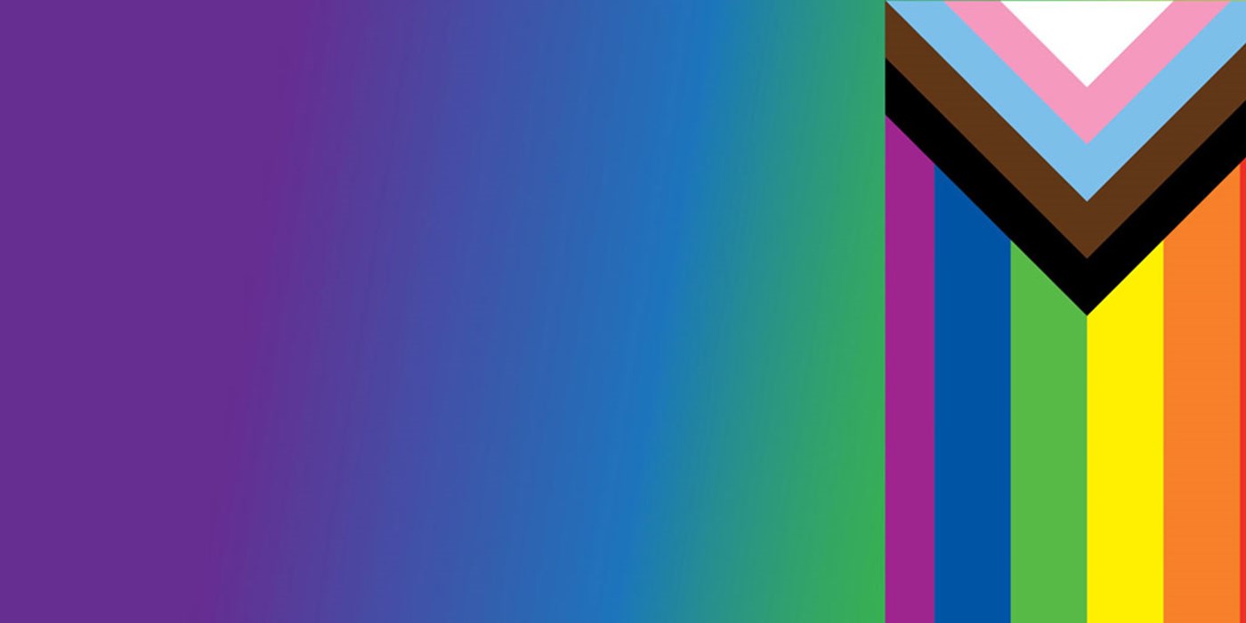 LGBTQIA+ flag on a colourful background