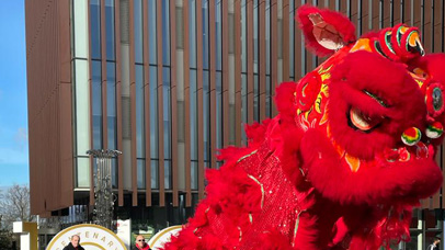Close up of Lion dance at the 2002 Lunar New Year celebrations on Centenary Square at the University of Leicester