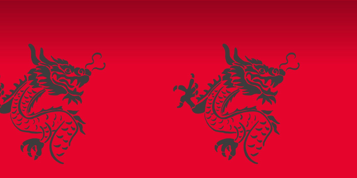 Black Chinese dragons on a red background