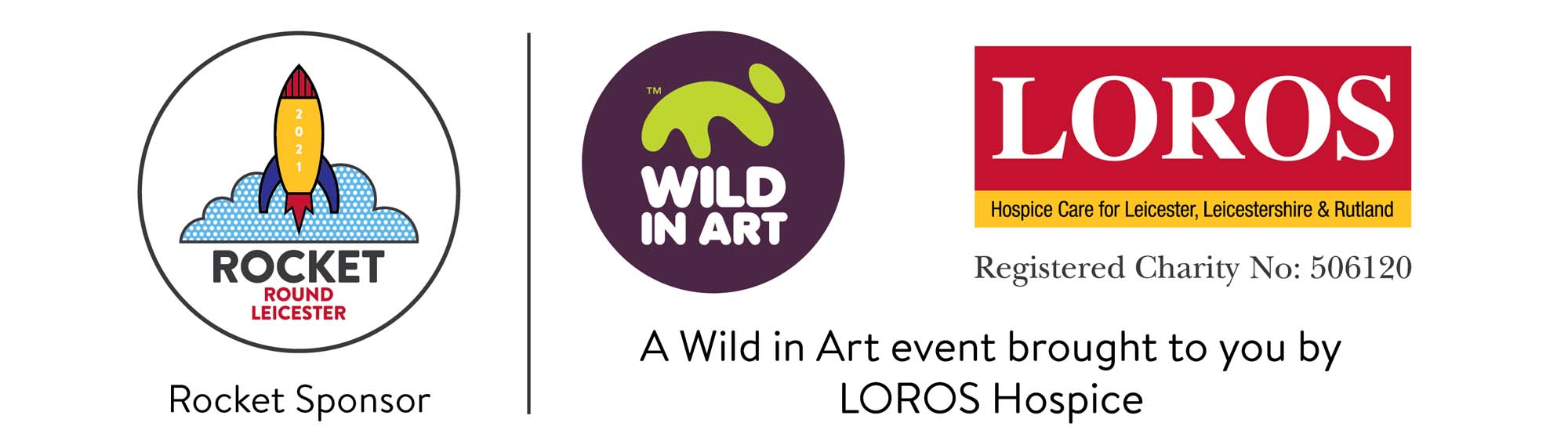 sponsor logos for rocketroundleicester event including rocket leicester, loros and wild in art