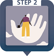 Step 2 - person standing on a giant hand