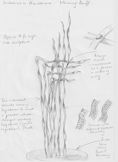 Pencil sketch of a sculpture