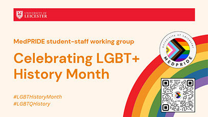 Title card for a slide deck, titled 'MedPRIDE Student-staff working group Celebrating LGBT+ History Month'