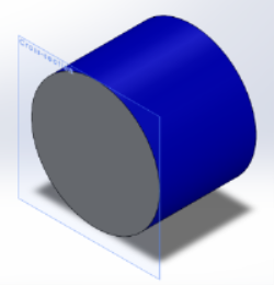 A blue 3D cylinder that has been cut in half to expose a grey circular cross section
