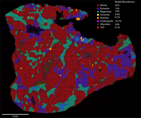 EDS compositional map of Isle of Rum peridotite and Mars Analogue