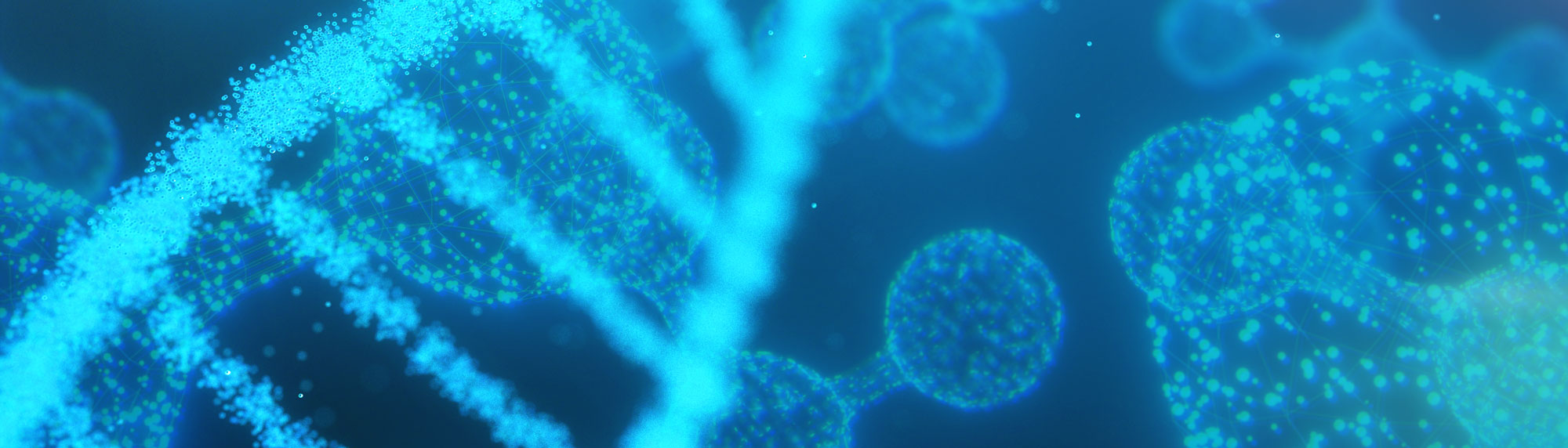 Blue glowing particle molecular structure.