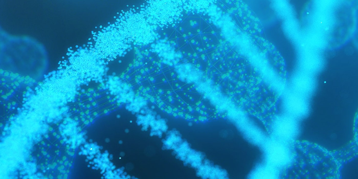 Blue glowing particle molecular structure.