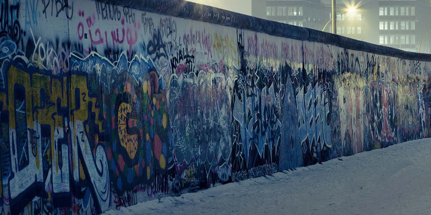 berlin wall on a winters night