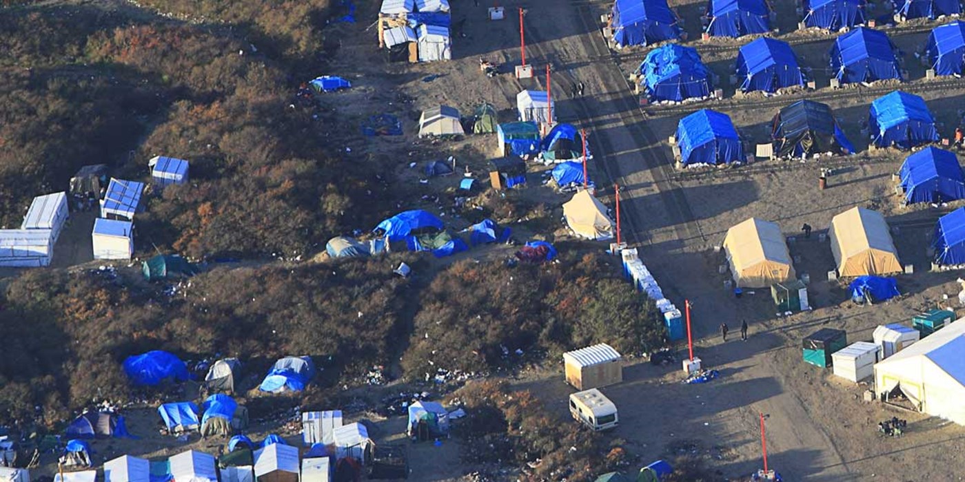 aerial view of medical tents in a field
