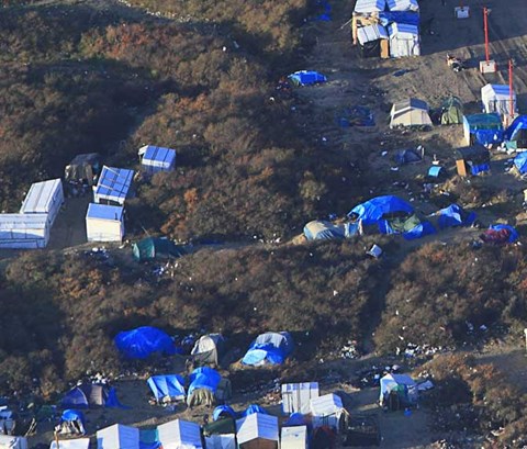 aerial view of medical tents in a field