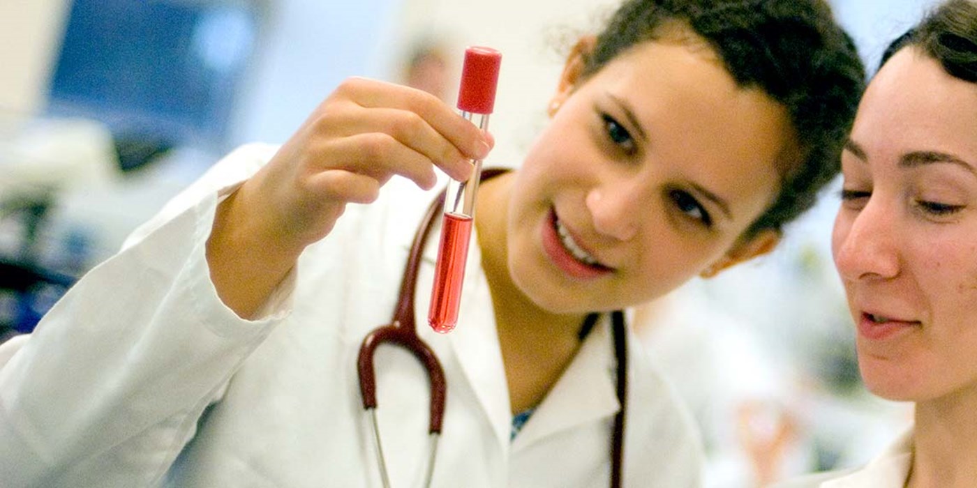 two students working in a lab