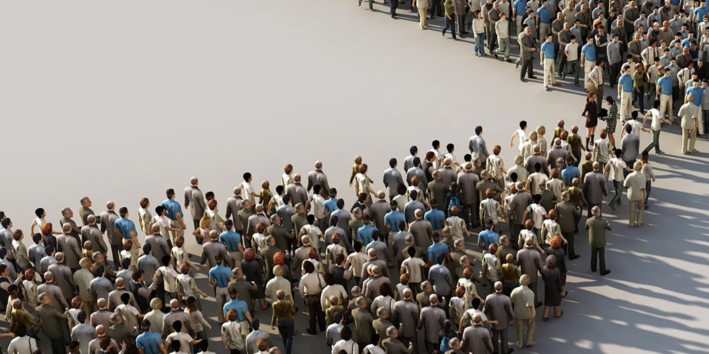 abstract image of a large group of people communicating to another
