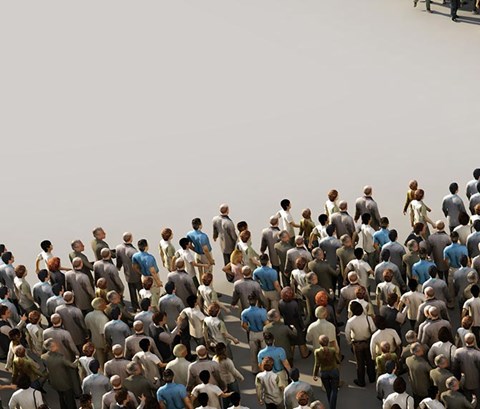 abstract image of a large group of people communicating to another