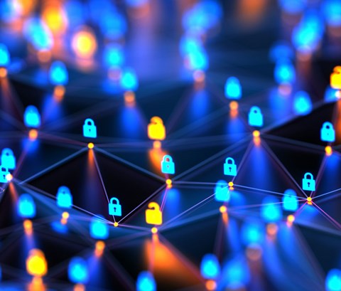 Network and lock icons linking together