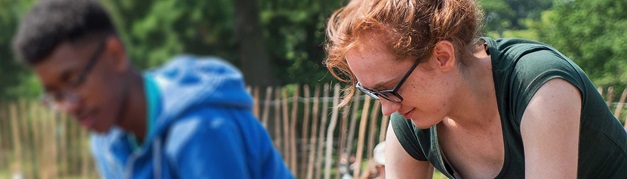 students outside at a dig site