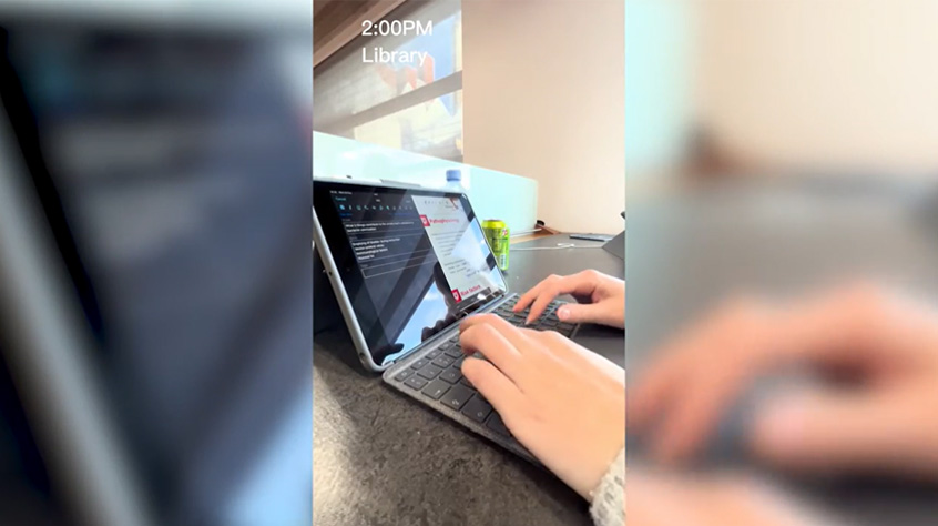 Close up from a person writing on a laptop