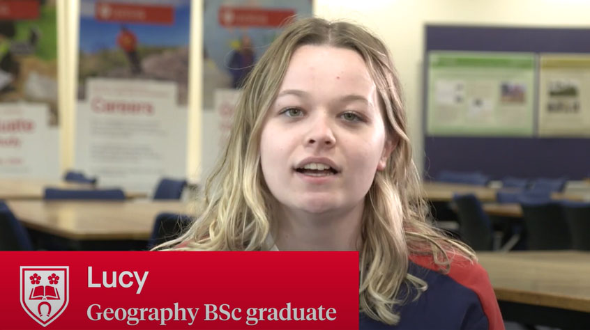 Lucy a Leicester Geography graduate speaks to camera