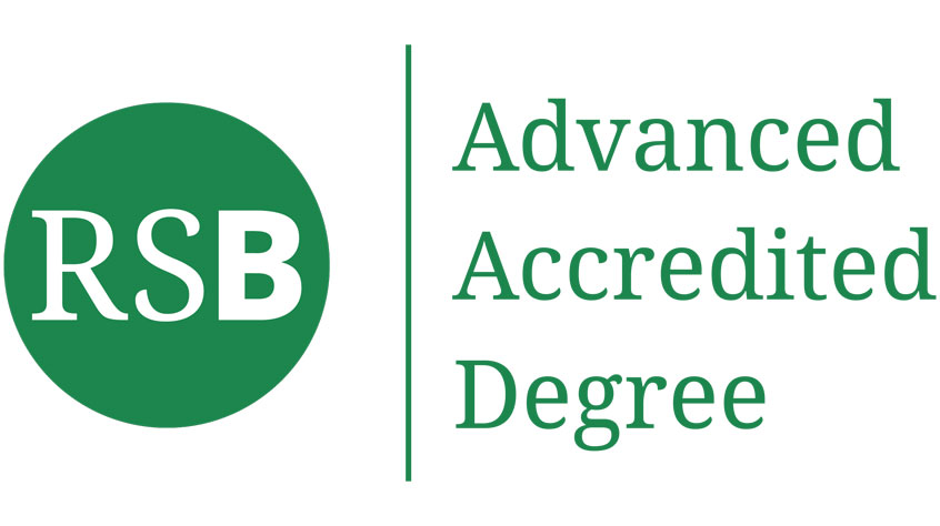 Advanced accredited degree logo in green, transparent background. 