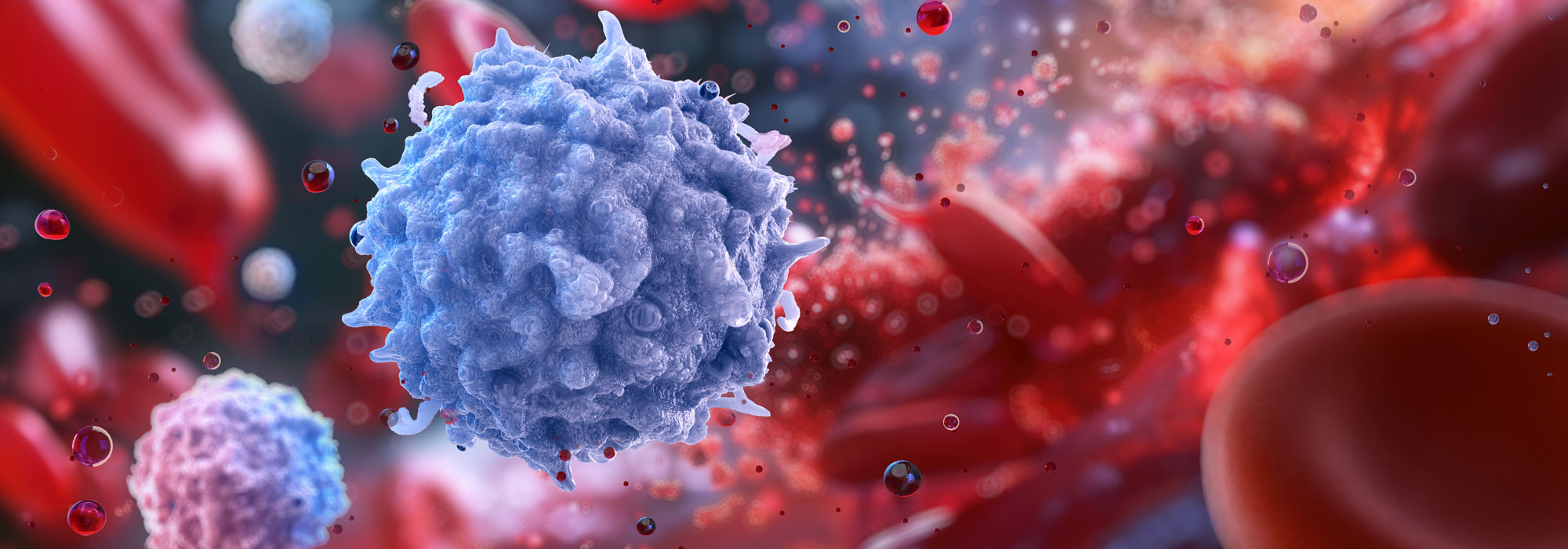Blue and red bacteria molecules.