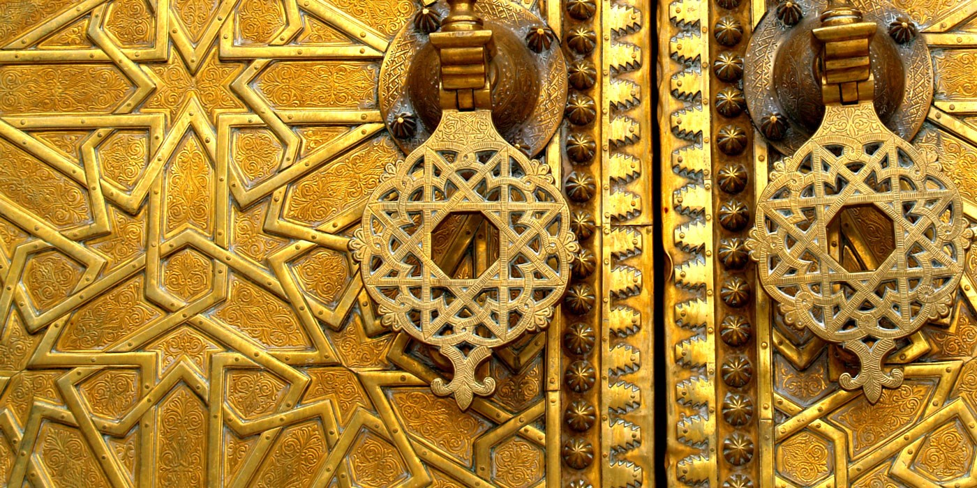Polished Brass and Gold Ornate Door at the King's Palace at Fez - Morrocco