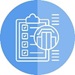 Solid blue circle with white outline of clipboard