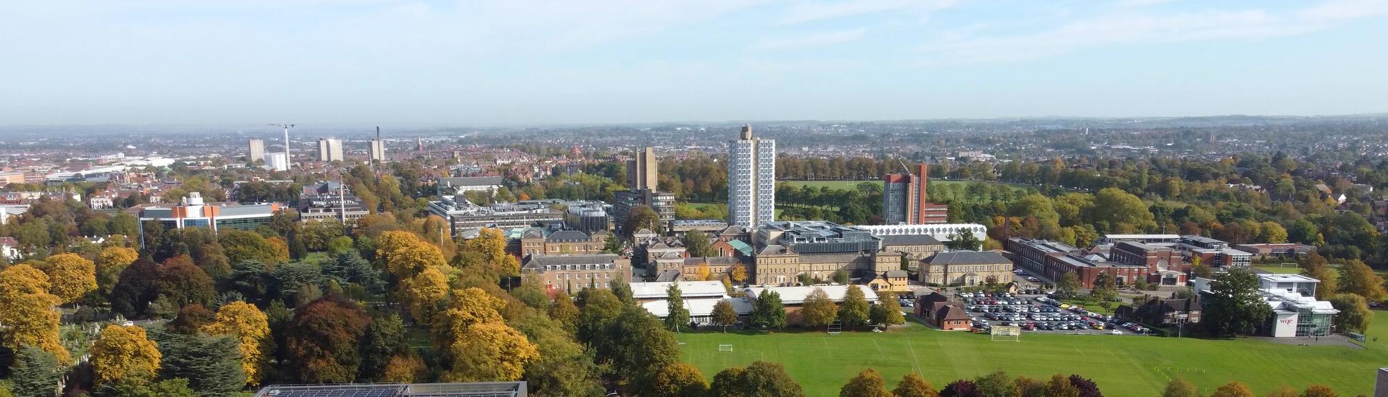 Aerial view of the University of Leicester campus