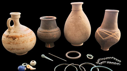 An assortment of ceramic parts on a table
