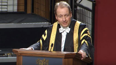 Vice chancellor giving speech at graduation ceremony