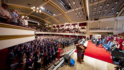 A view of all of De Montfort Hall during the ceremony