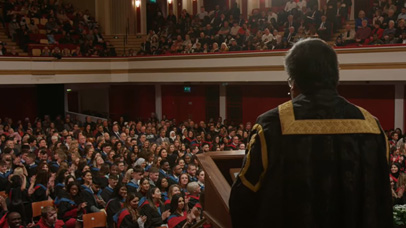 University of Leicester Vice Chancellor talking to the Graduates at DeMontfort Hall