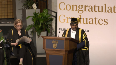 University of Leicester Vice Chancellor addressing the Graduates at the ceremony in DeMontfort Hall