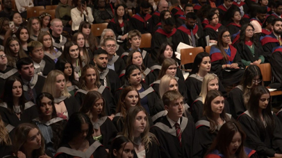 View of University of Leicester Graduates at the Graduation ceremony in DeMontfort Hall
