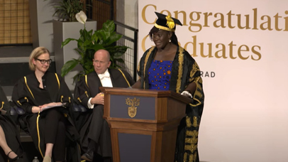 Dr Maggie Aderin-Pocock MBE at the University of Leicester Graduation ceremony 2023