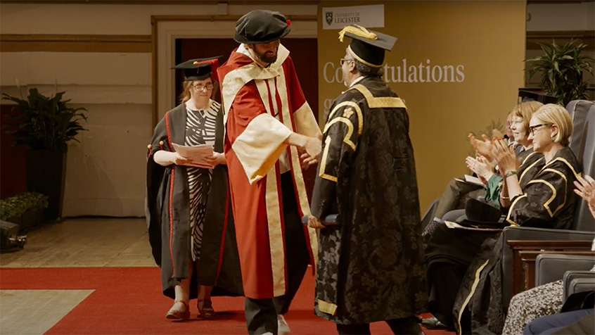 Sergio (Serge) Pizzorno receiving an Honorary Degree at the University of Leicester