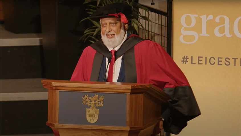 Suleman Nagdi MBE DL receiving an Honorary Degree at the University of Leicester