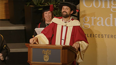 Sergio ‘Serge’ Pizzorno addressing the congregation after receiving a Doctorate in Music.
