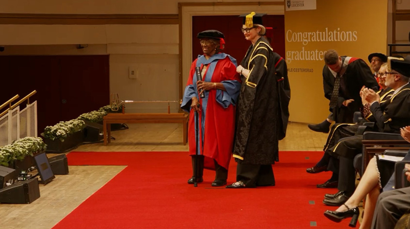 Agnes Nisbett receiving an honorary degree at the University of Leicester